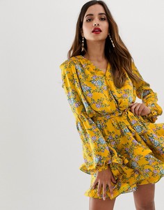 Платье мини с оборкой и цветочным принтом Bronx & Banco Hanna - Желтый