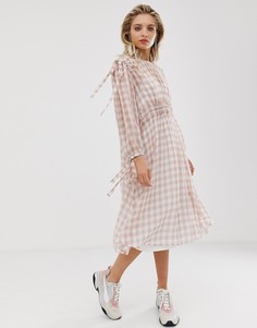 Платье в клетку со сборками на талии ASOS WHITE - Розовый