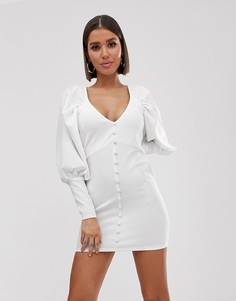 Платье мини на пуговицах с эффектными рукавами ASOS DESIGN - Белый