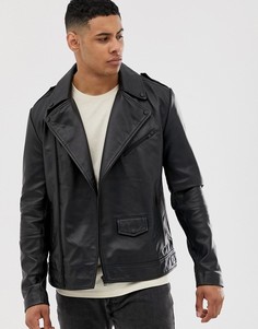 Черная кожаная байкерская куртка ASOS DESIGN - Черный