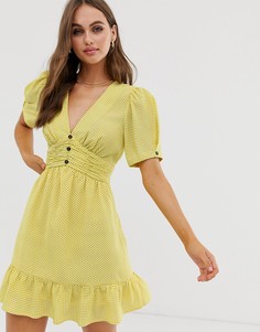 Платье с V-образным вырезом и оборкой Moon River - Желтый