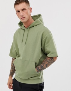 Oversize-худи цвета хаки с короткими рукавами и молниями ASOS DESIGN - Зеленый