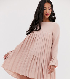 Плиссированоое платье мини с длинными рукавами ASOS DESIGN Petite - Розовый
