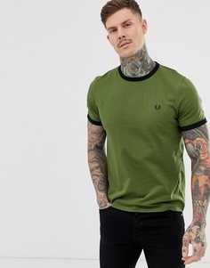 Футболка цвета хаки с окантовкой Fred Perry - Зеленый