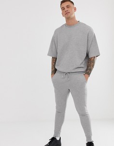 Серый меланжевый спортивный костюм в стиле oversize с короткими рукавами ASOS DESIGN - Серый