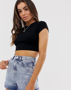 Черная укороченная футболка с короткими рукавами ASOS DESIGN - Черный