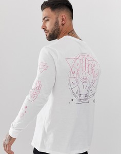 Свободный лонгслив с принтом на спине и рукавах ASOS DESIGN - Белый
