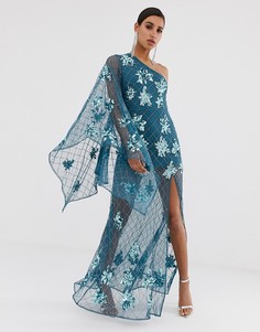 Синее платье макси на одно плечо Missguided Peace and Love - Синий
