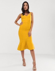 Бандажное платье миди с асимметричным подолом ASOS DESIGN - Желтый