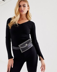 Джемпер скинни в рубчик с широким v-образным вырезом ASOS DESIGN - Черный