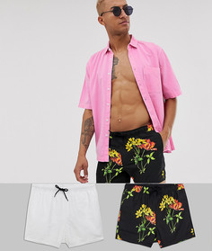 Набор из 2 коротких шорт для плавания (белые/с цветочным принтом) ASOS DESIGN - Набор со скидкой - Мульти