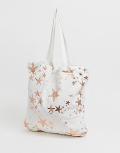 Большая пляжная сумка-тоут из хлопка с золотисто-розовыми морскими звездами ASOS DESIGN print - Мульти