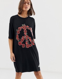 Платье-футболка с цветочным принтом в форме пацифика Love Moschino - Черный