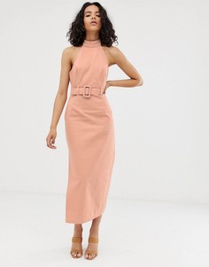 Джинсовое платье миди с поясом ASOS DESIGN - Розовый