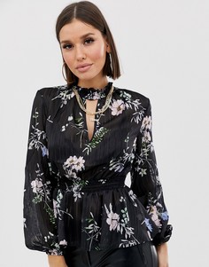 Блузка с цветочным принтом Lipsy - Черный