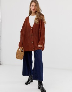 Oversize-кардиган с пуговицами с отделкой под искусственный рог QED London - Коричневый