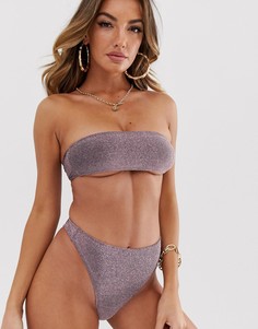 Розовый бикини-топ бандо с блестками Motel - Фиолетовый