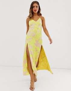 Жаккардовое платье макси на бретельках и с разрезами ASOS DESIGN - Мульти