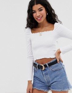 Присборенный топ с квадратным вырезом и пышными рукавами ASOS DESIGN - Кремовый