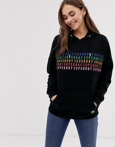 Oversize-худи удлиненного кроя с узором в полоску Superdry - Черный