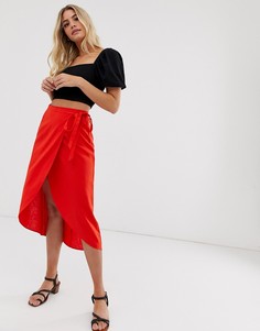 Юбка миди с запахом и завязкой ASOS DESIGN - Красный