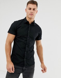 Черная облегающая рубашка с короткими рукавами Jack & Jones - Черный