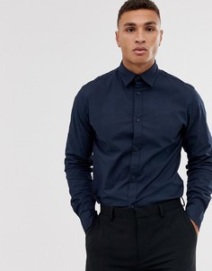 Темно-синяя узкая поплиновая рубашка Jack & Jones - Темно-синий