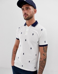 Белое приталенное поло из пике с логотипами Polo Ralph Lauren - Белый