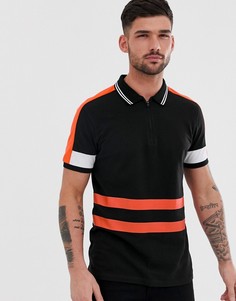Футболка-поло с молнией и полосками Jack & Jones Core - Черный