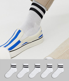 Набор из 5 пар белых спортивных носков с черными полосками ASOS DESIGN - Белый