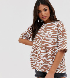 Свободный топ со звериным принтом ASOS DESIGN Petite - Зеленый