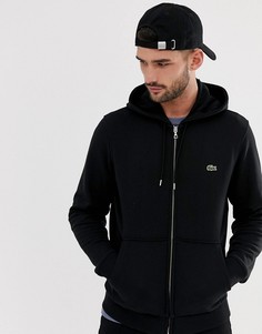 Черный свитшот с капюшоном и логотипом на ленте Lacoste - Черный