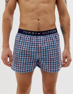 Синие тканые боксеры в клетку с контрастным поясом Tommy Hilfiger - Синий