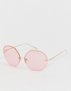 Большие розовые круглые солнцезащитные очки без оправы AJ Morgan - Розовый
