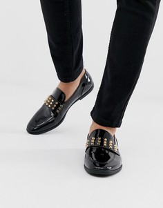 Черные лакированные лоферы с золотистыми заклепками ASOS DESIGN - Черный