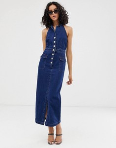Джинсовое платье-халтер макси на пуговицах ASOS DESIGN - Синий