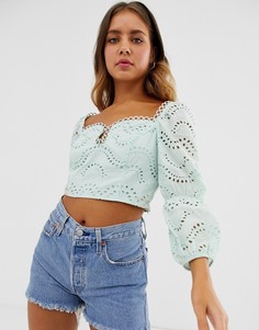 Лонгслив с квадратным вырезом и вышивкой ришелье ASOS DESIGN - Черный