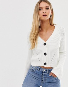 Укороченный кардиган бойфренда в рубчик ASOS DESIGN - Кремовый