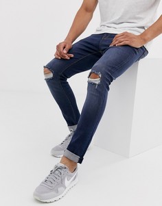 Темные джинсы скинни с рваными коленями ASOS DESIGN - Синий