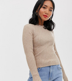 Джемпер в мелкий рубчик с круглым вырезом ASOS DESIGN Petite - Светло-бежевый