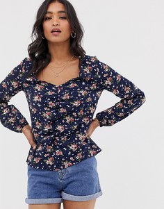 Блузка с цветочным рисунком и присборенной отделкой спереди Vila - Мульти