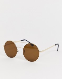 Круглые солнцезащитные очки в золотистой оправе Jeepers Peepers - Золотой