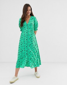 Чайное платье миди с пуговицами и цветочным принтом ASOS DESIGN - Мульти