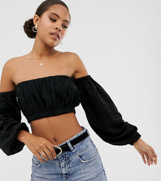Топ с открытыми плечами и вышивкой ASOS DESIGN Tall - Черный