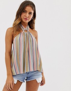 Топ в полоску с кольцом и завязкой на шее ASOS DESIGN - Мульти