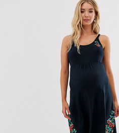 Платье на тонких бретельках с вышивкой Mamalicious - Черный Mama.Licious