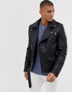 Черная байкерская куртка из искусственной кожи ASOS DESIGN - Черный