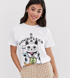 Футболка с принтом кота ASOS DESIGN Petite - Белый