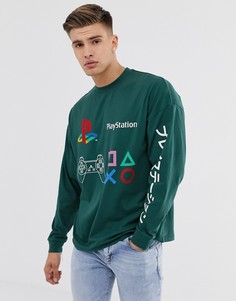 Oversize-лонгслив с принтом на груди и рукавах ASOS DESIGN - Зеленый