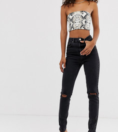 Черные выбеленные узкие джинсы в винтажном стиле с завышенной талией и рваными коленями ASOS DESIGN Tall Farleigh - Черный
